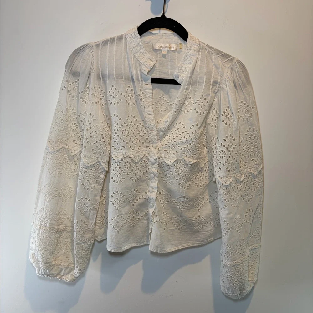 LoveShackFancy Ivory‎ Eyelet Lace Button-Down Blouse
